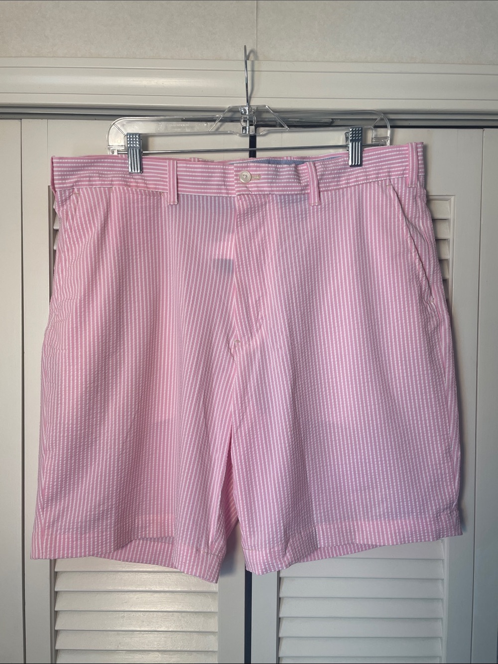 Polo Golf by Ralph Lauren Pink Striped Seersucker Flat Front Shorts Waist 36